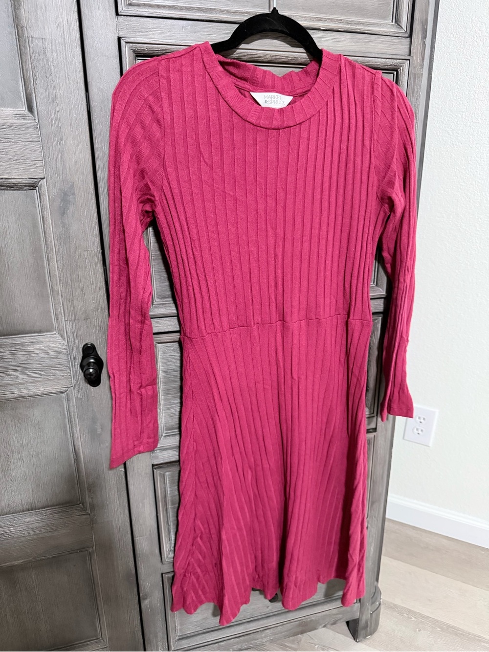 Market & Spruce Ribbed Long-Sleeve Dress in Berry